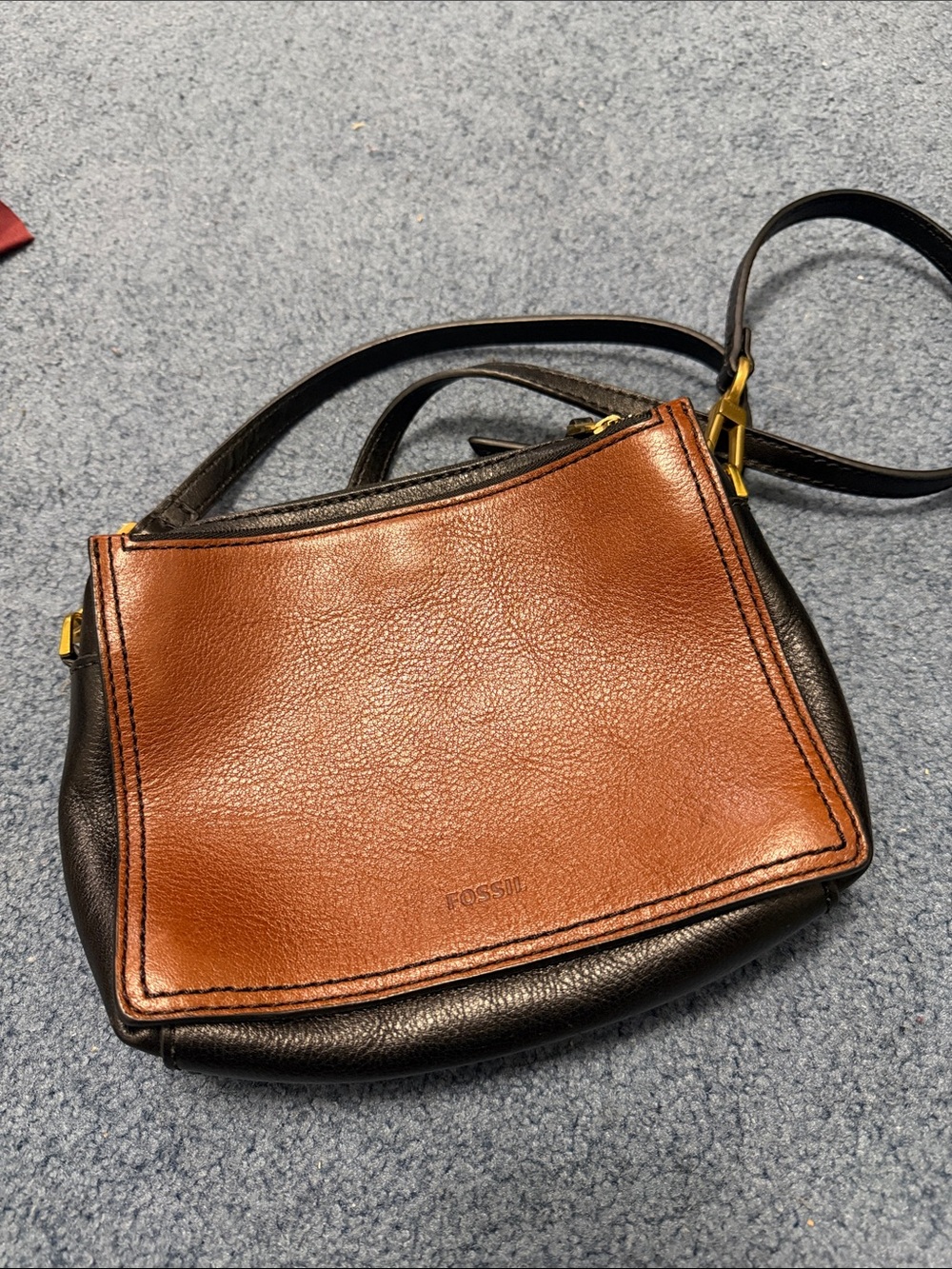Fossil Two-Tone Black & Brown Leather Small Crossbody